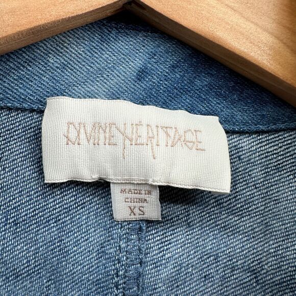 Divine Heritage Denim Tie Dye Dress Size XS Mini Fringe Hem Puff Sleeve Western - Picture 12 of 13